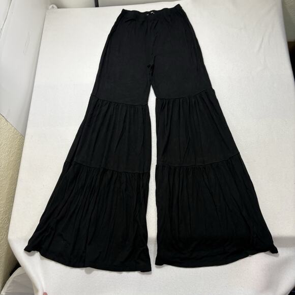 Fashion Nova Women's Medium Wide/Flared Leg Pants Black Stretch Funky Trousers - Picture 1 of 15